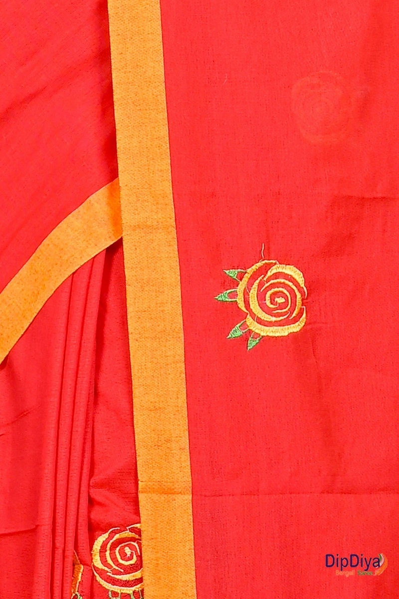 Red Pure Cotton Parag Embroidery Handloom saree (209)